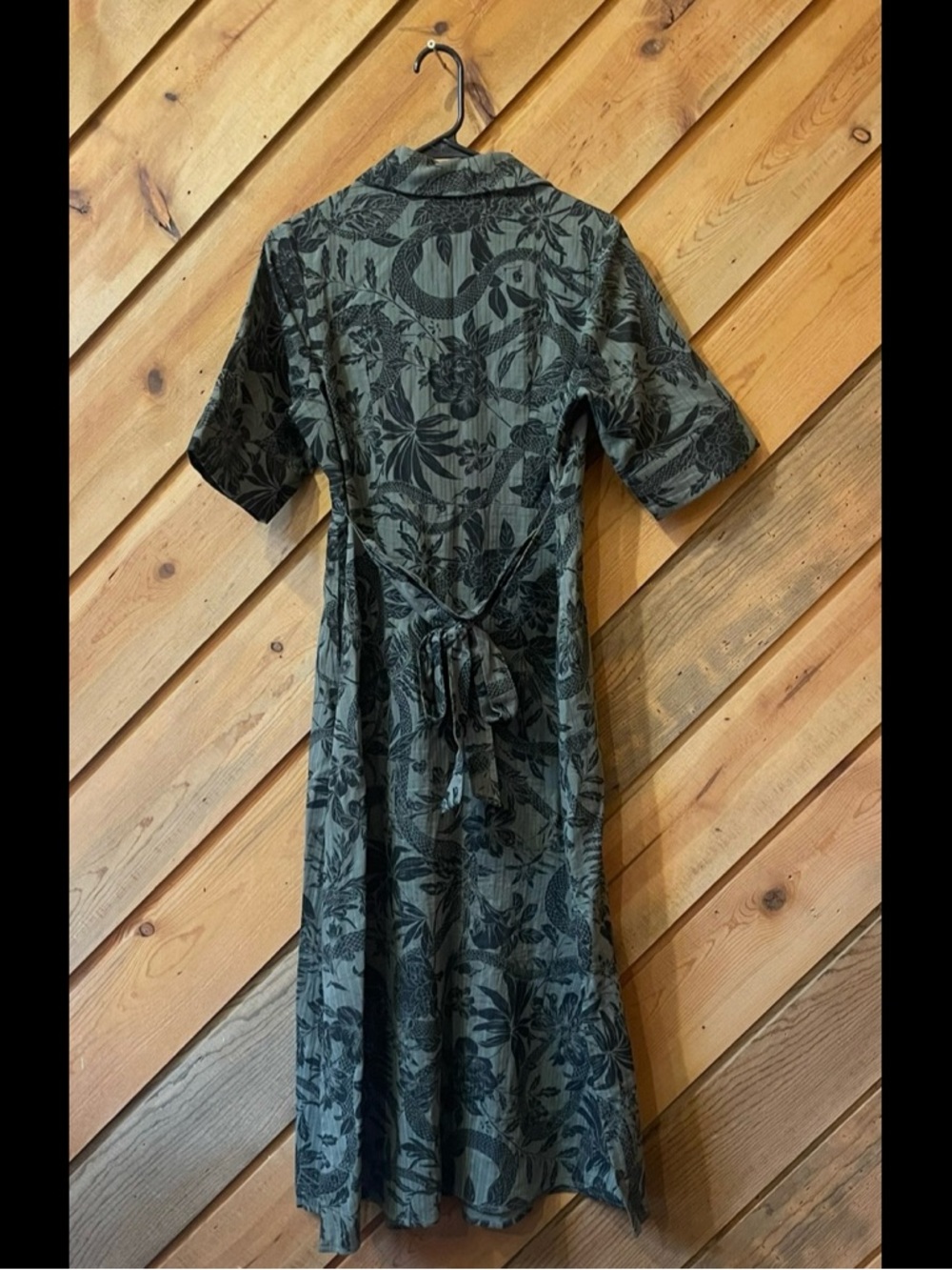 Disturbia Bashe Cotton Midaxi Shirt Dress Olive Green Floral Snake - Picture 4 of 6